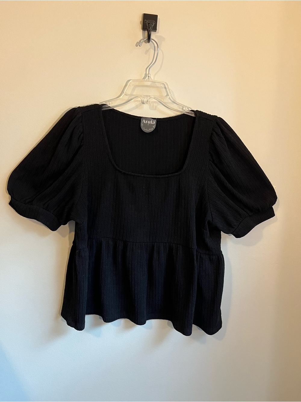 ARULA Black Puff Sleeve Peplum Top